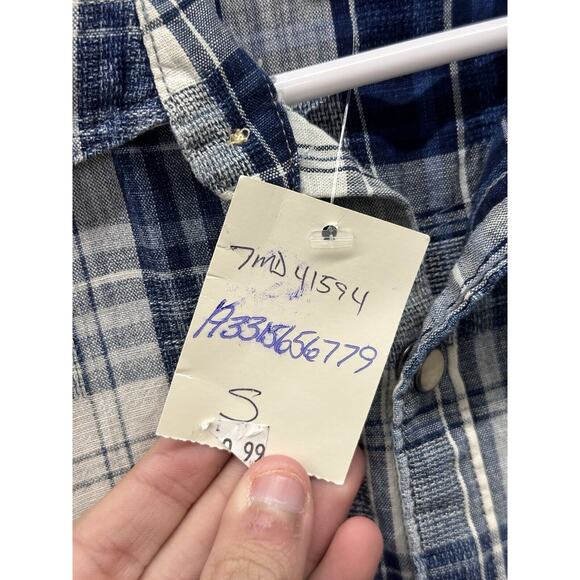 Lucky Brand Shirt Mens Small Pearl Snap Western True Indigo Plaid Cowboy NWT - Picture 5 of 8